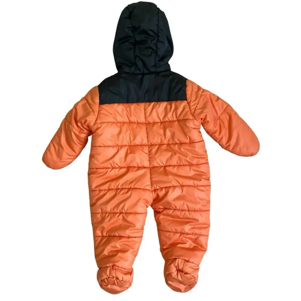 Carter’s Baby Sz 6-9mo Puffer Bunting Hooded Snowsuit Orange Brown Zip-up Warm